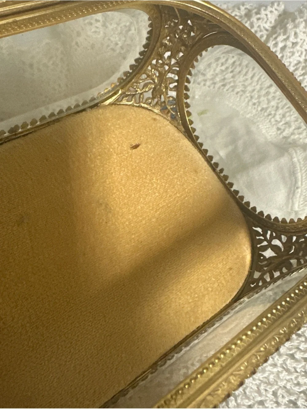 Gold Glass Jewelry Trinket Box - Elegant Decorative Jewelry Case